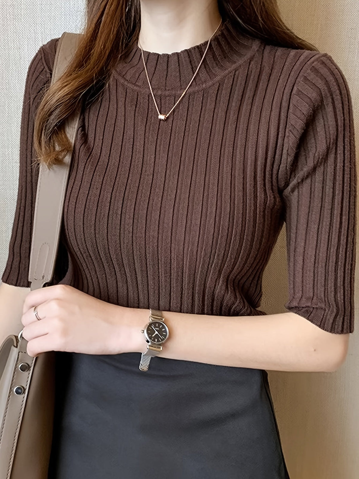 Helvano | Geripptes Stehkragen-Top für Damen