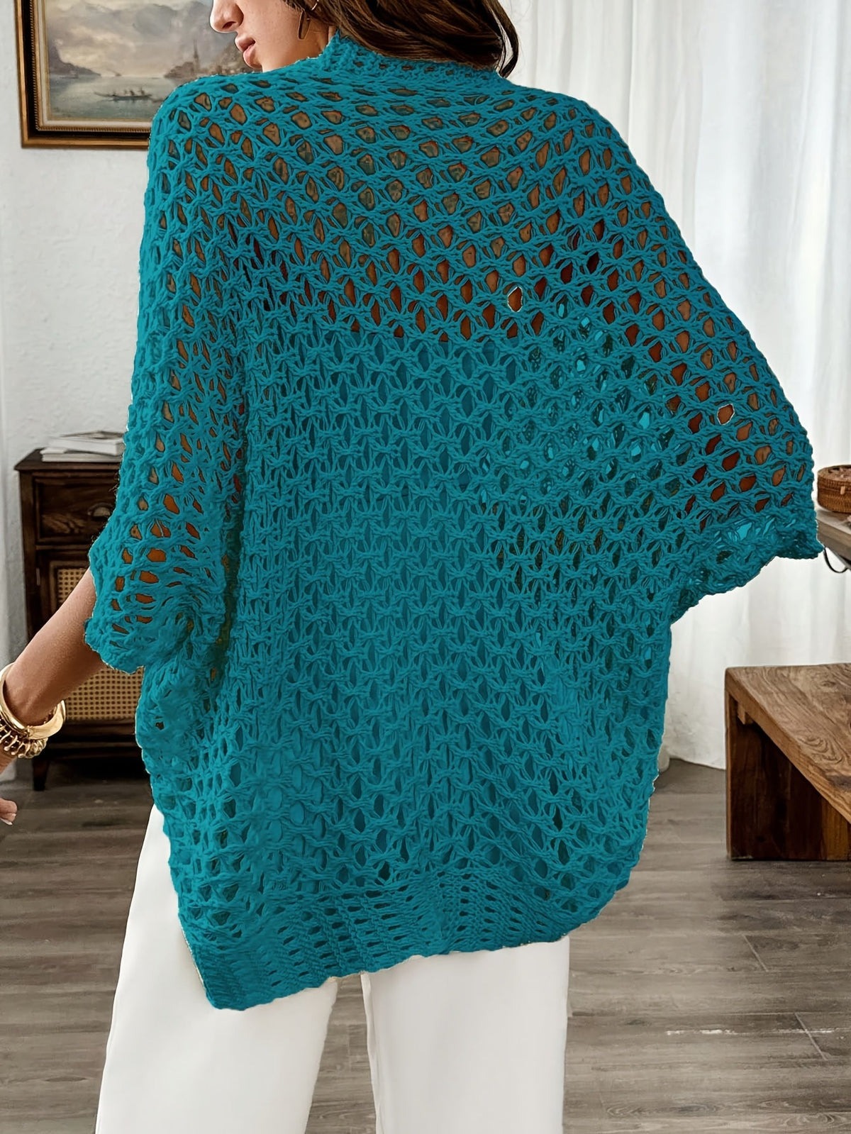 Helvano | Offene Damen-Strickjacke mit Fledermausärmeln