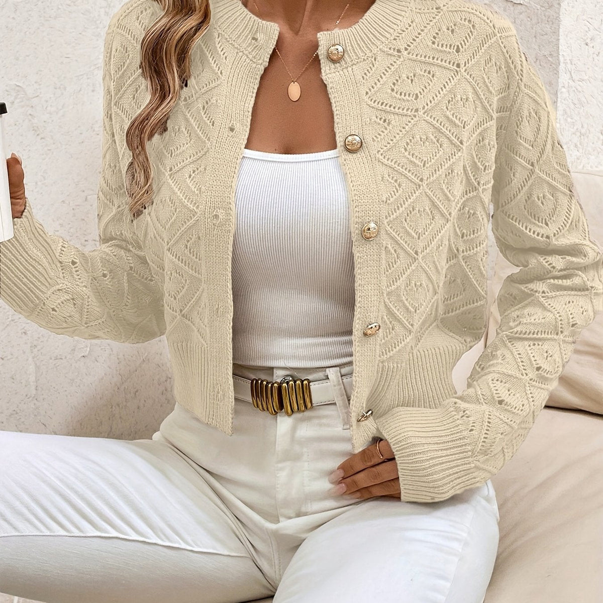 Helvano | Strukturierte Strickjacke mit Knopfleiste für Damen