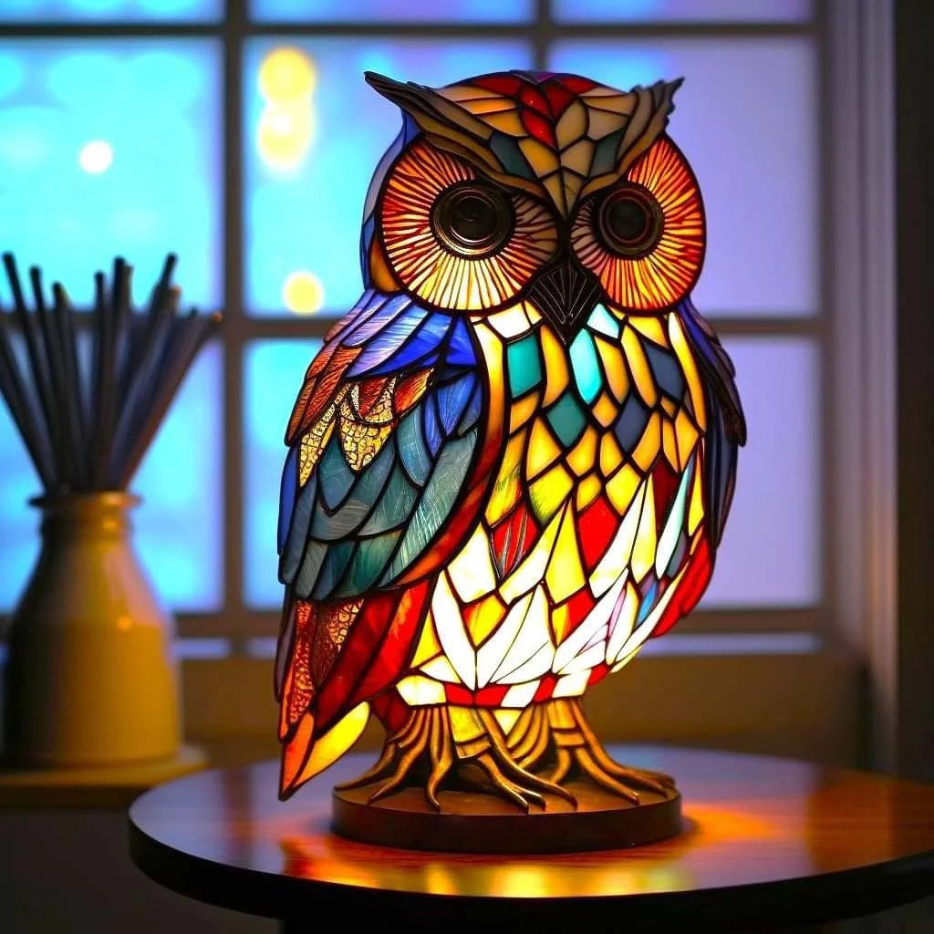 Helvano | Buntglas-Tischlampe im Tierdesign