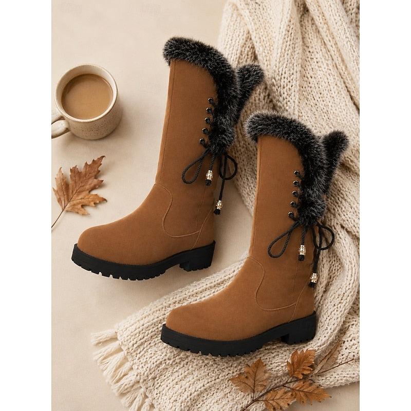 Helvano | Kniehohe Winterstiefel mit Plüschrand für Damen