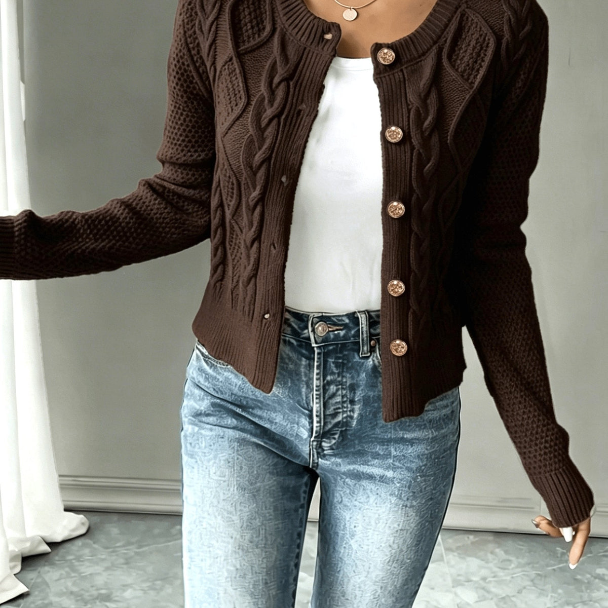 Helvano | Damen Zopfstrick-Cardigan mit Knopfleiste