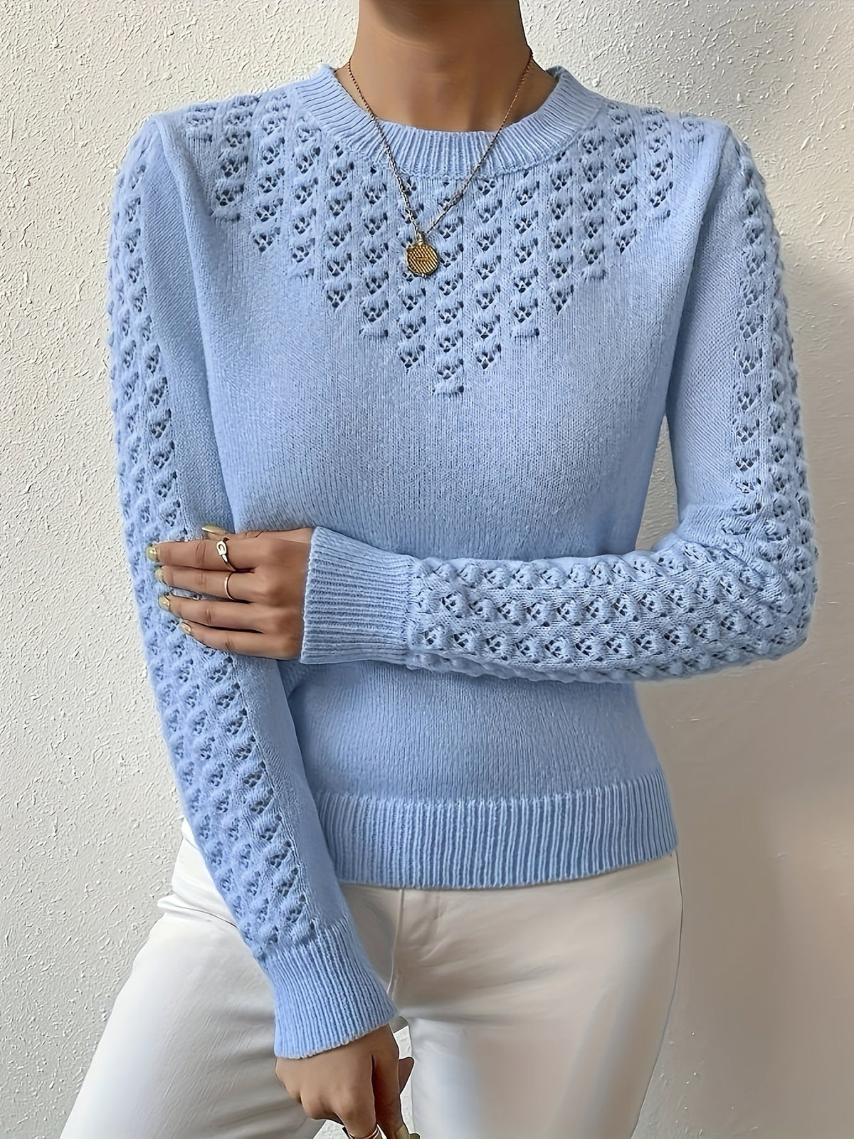 Helvano | Pointelle-Strickpullover mit Rundhals für Damen