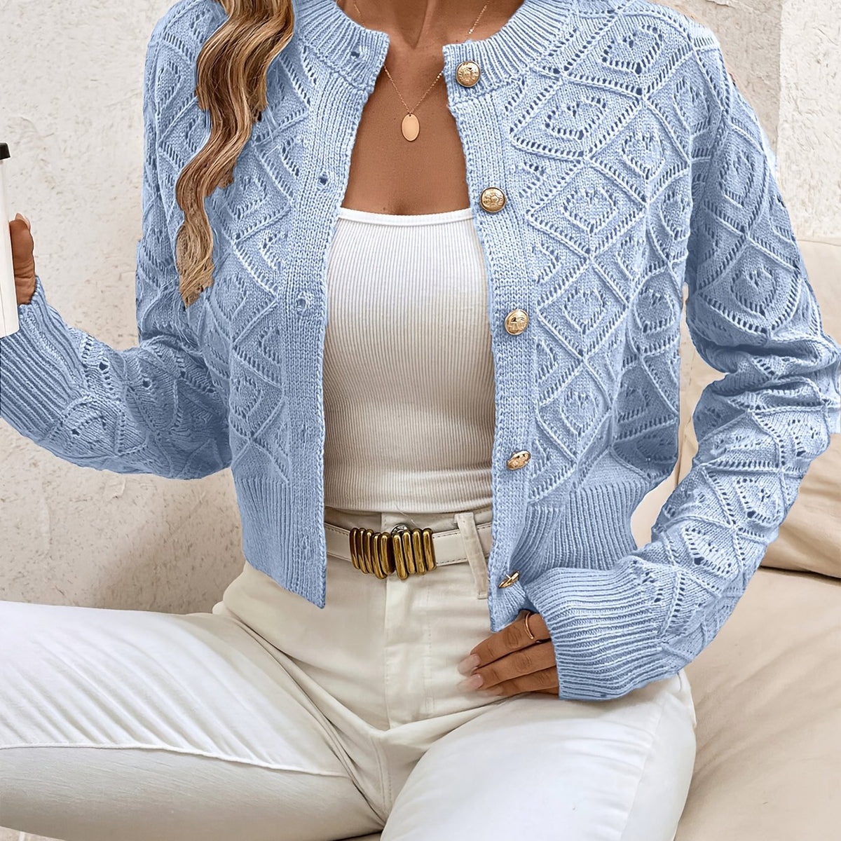 Helvano | Strukturierte Strickjacke mit Knopfleiste für Damen