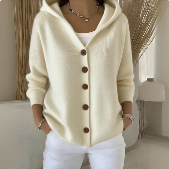 Helvano | Damen Strickjacke mit Kapuze und Knöpfen