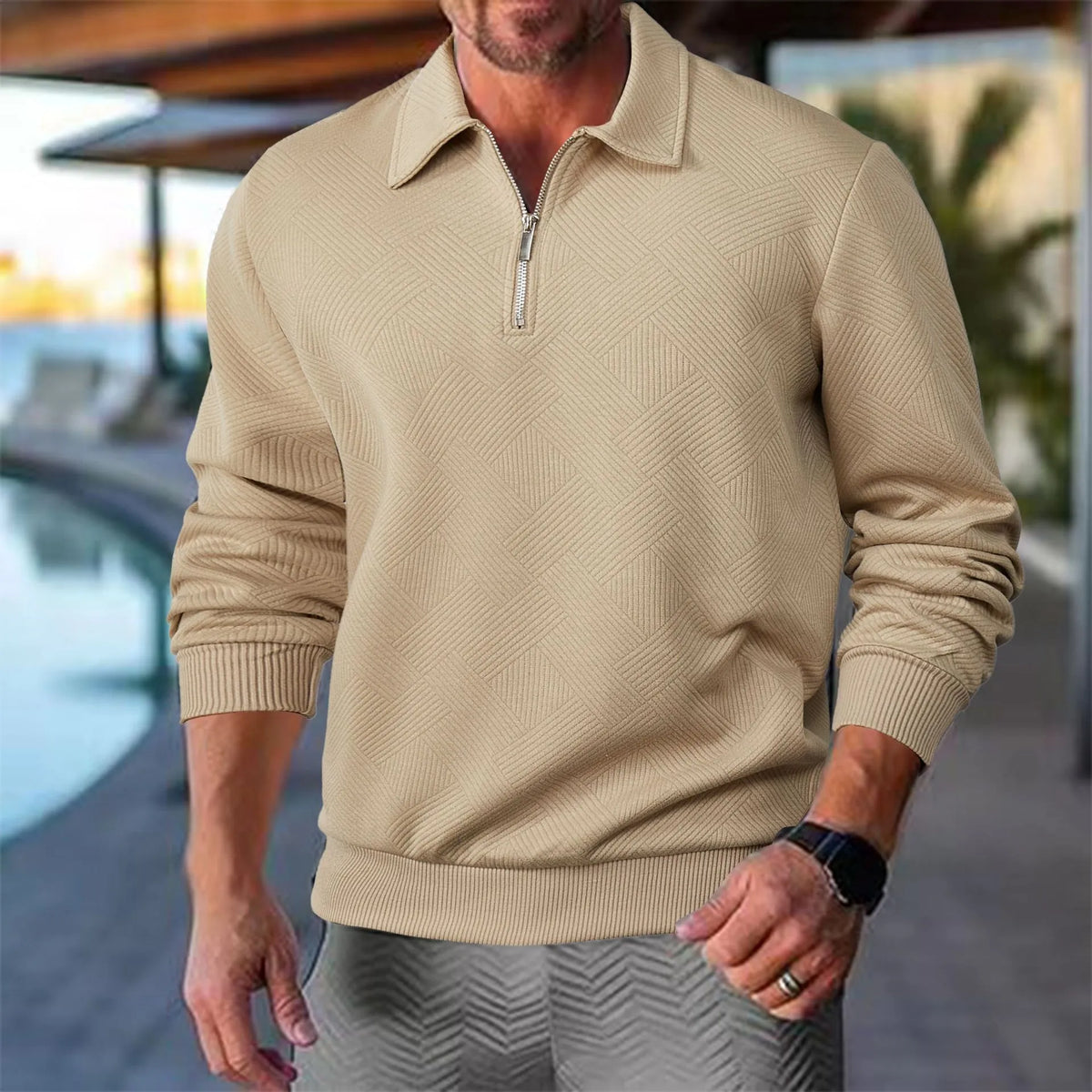 Helvano | Strukturierter Half-Zip Pullover für Herren