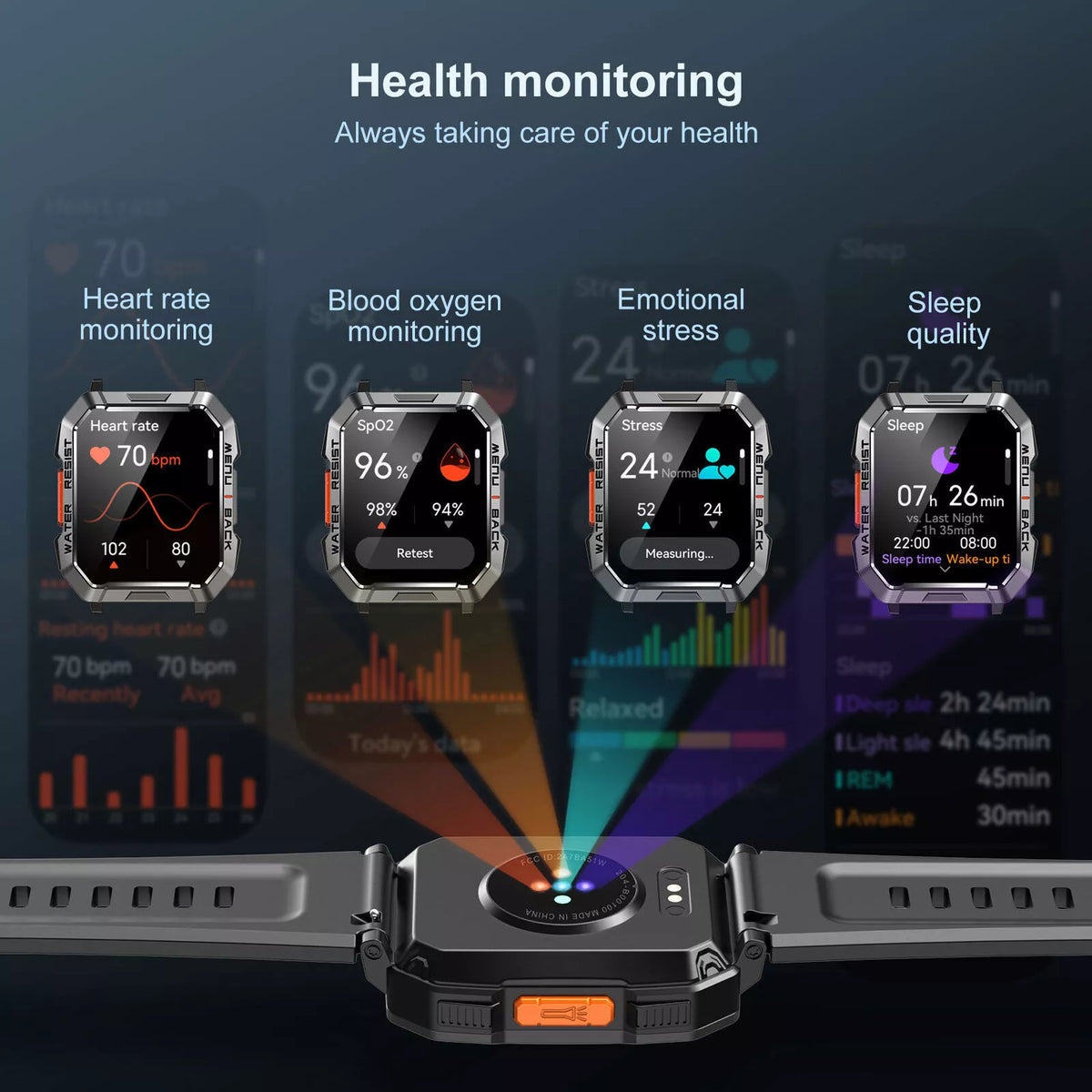 Helvano | Rugged Smartwatch mit Anruf &amp; SOS in Schwarz