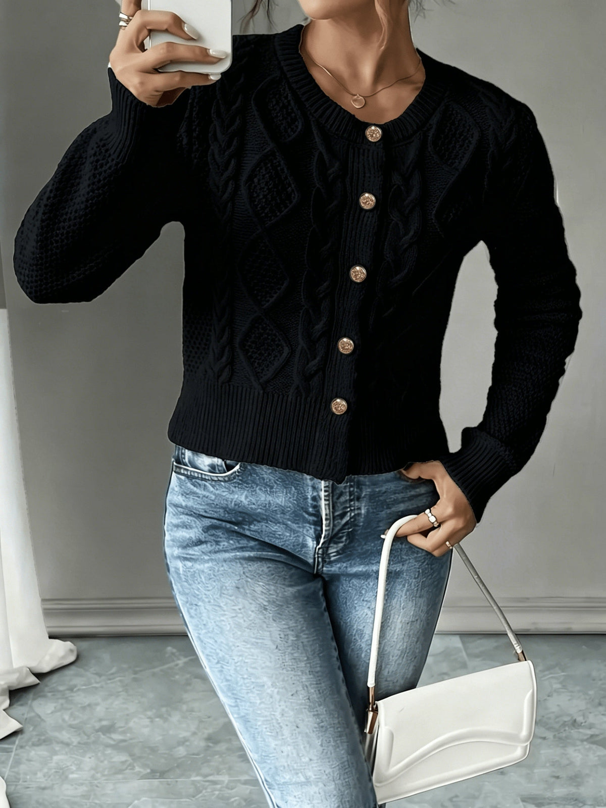 Helvano | Damen Zopfstrick-Cardigan mit Knopfleiste