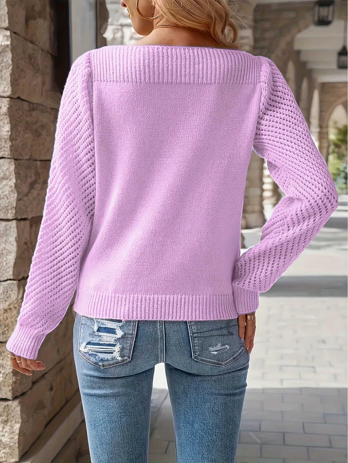 Helvano | Damen Strickpullover mit Ajour-Ärmeln