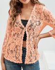 Helvano | Damen Strickjacke mit Blumen-Lochmuster