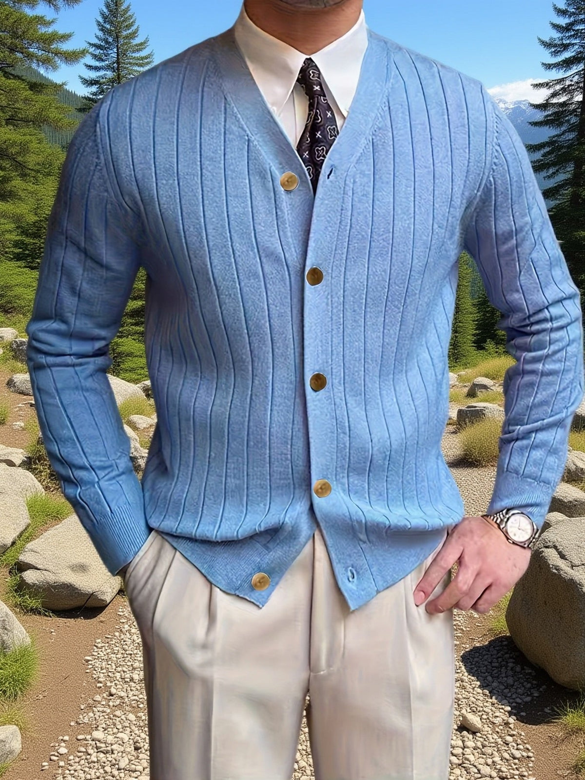 Helvano | Gerippte Strickjacke mit Knöpfen für Herren