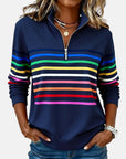Helvano | Gestreifter Damen-Pullover mit Reissverschluss