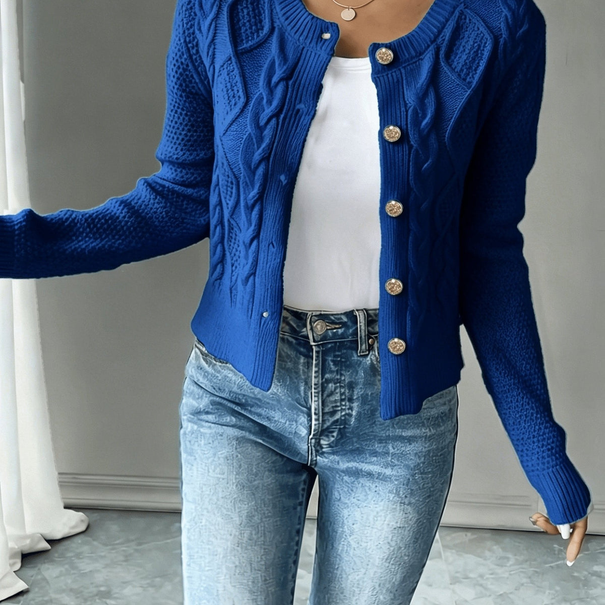 Helvano | Damen Zopfstrick-Cardigan mit Knopfleiste