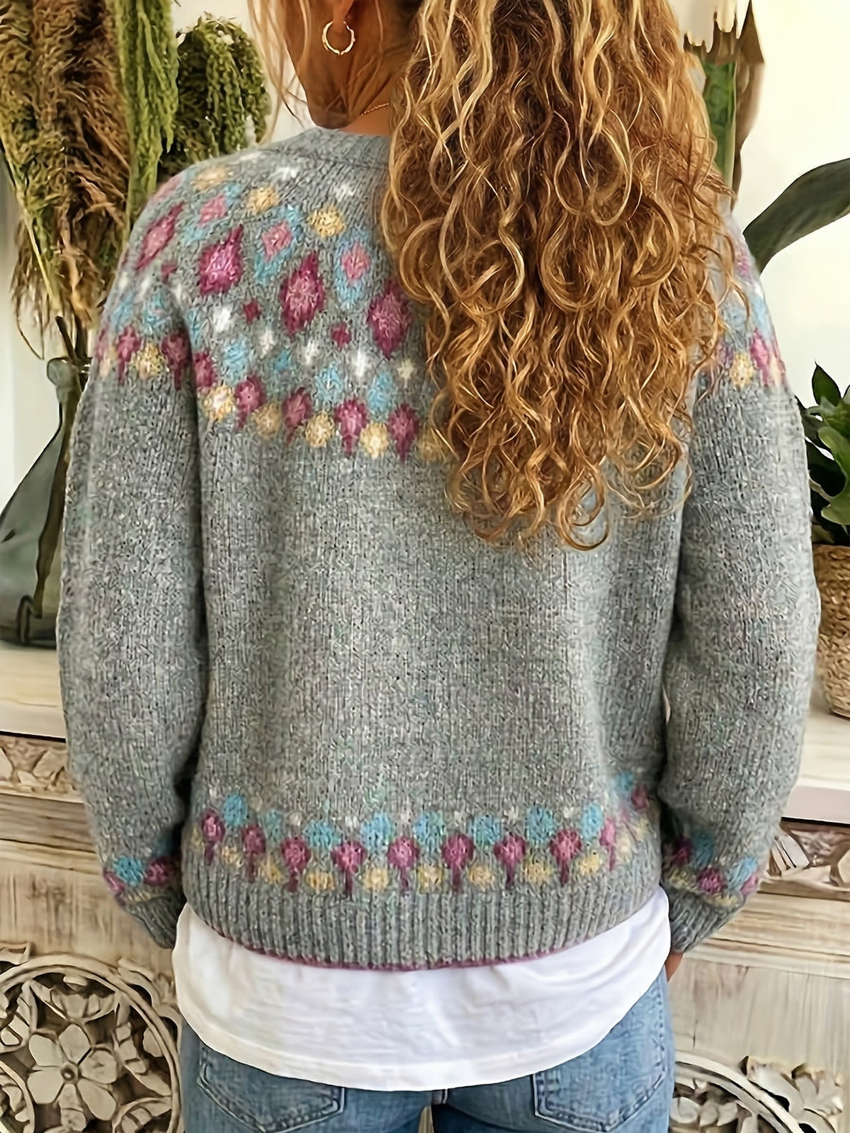 Helvano | Damen Strickjacke mit Norweger-Muster
