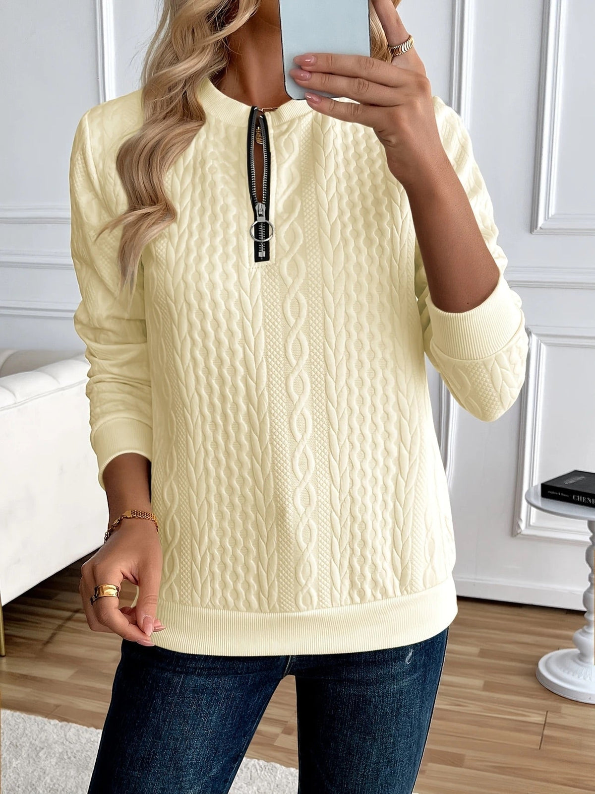Helvano | Strukturierte Zip-Sweatjacke für Damen