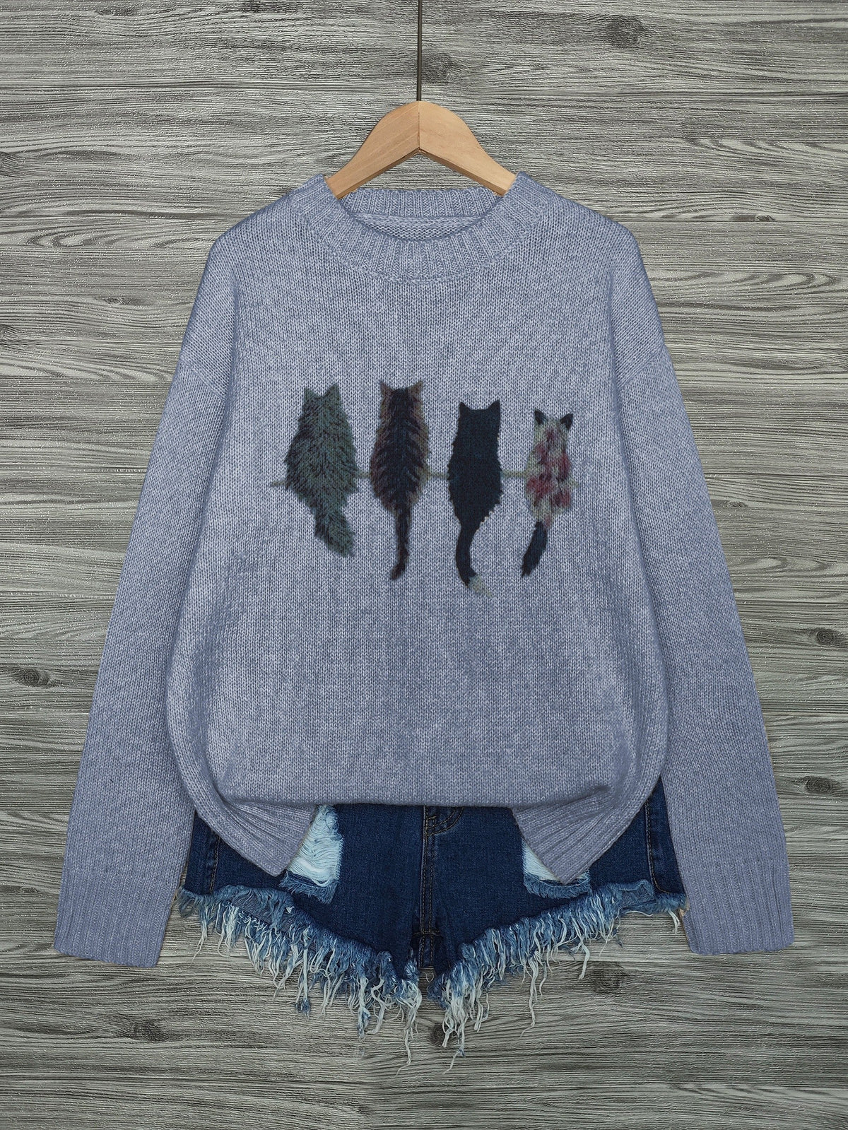 Helvano | Damen Strickpullover mit Katzenmotiv
