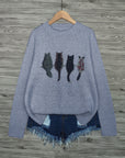 Helvano | Damen Strickpullover mit Katzenmotiv