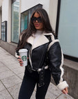 Helvano | Bikerjacke mit Teddyfell für Damen in Schwarz