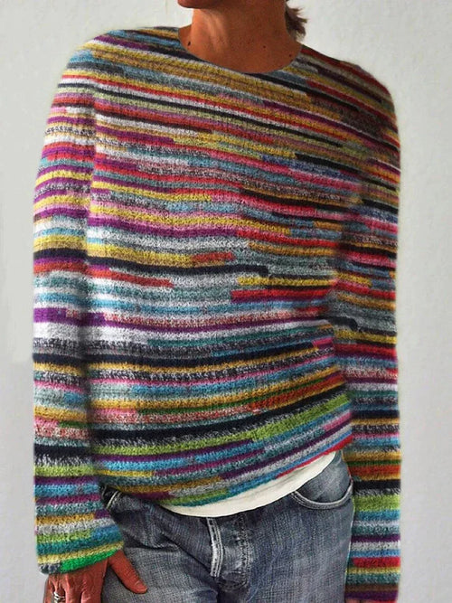 Helvano | Gestreifter Damen-Strickpullover mit langen Ärmeln