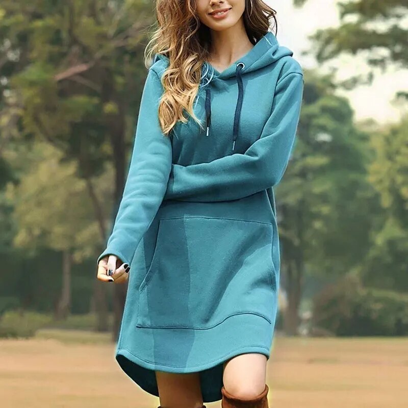 Helvano | Langes Kapuzen-Sweatkleid für Damen