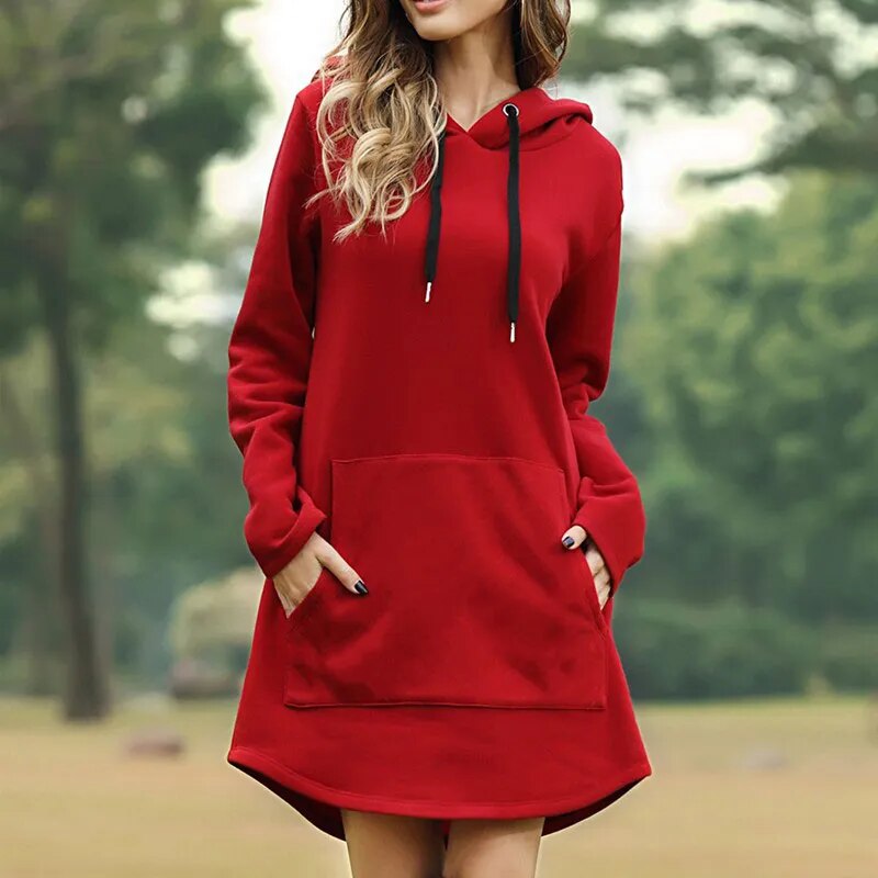 Helvano | Langes Kapuzen-Sweatkleid für Damen