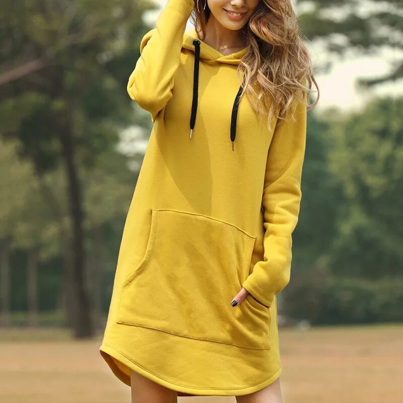 Helvano | Langes Kapuzen-Sweatkleid für Damen