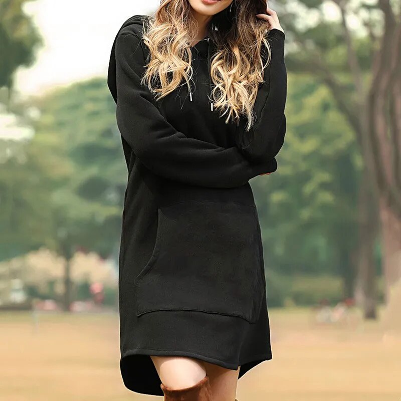 Helvano | Langes Kapuzen-Sweatkleid für Damen