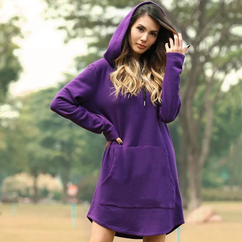 Helvano | Langes Kapuzen-Sweatkleid für Damen