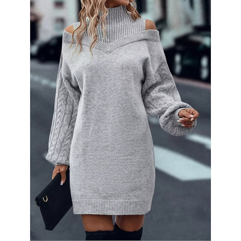 Helvano | Cold-Shoulder Rollkragen-Strickkleid für Damen
