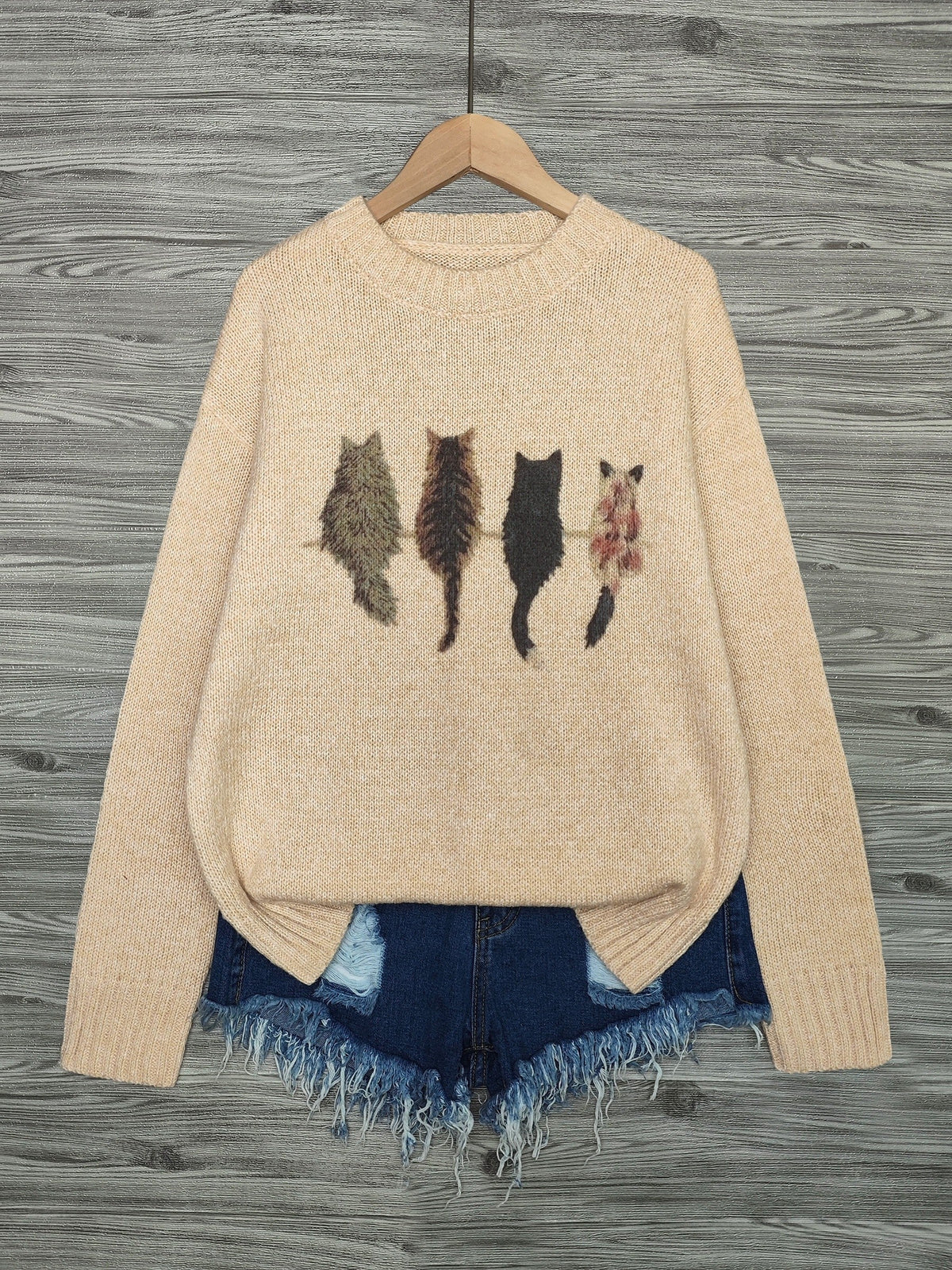 Helvano | Damen Strickpullover mit Katzenmotiv