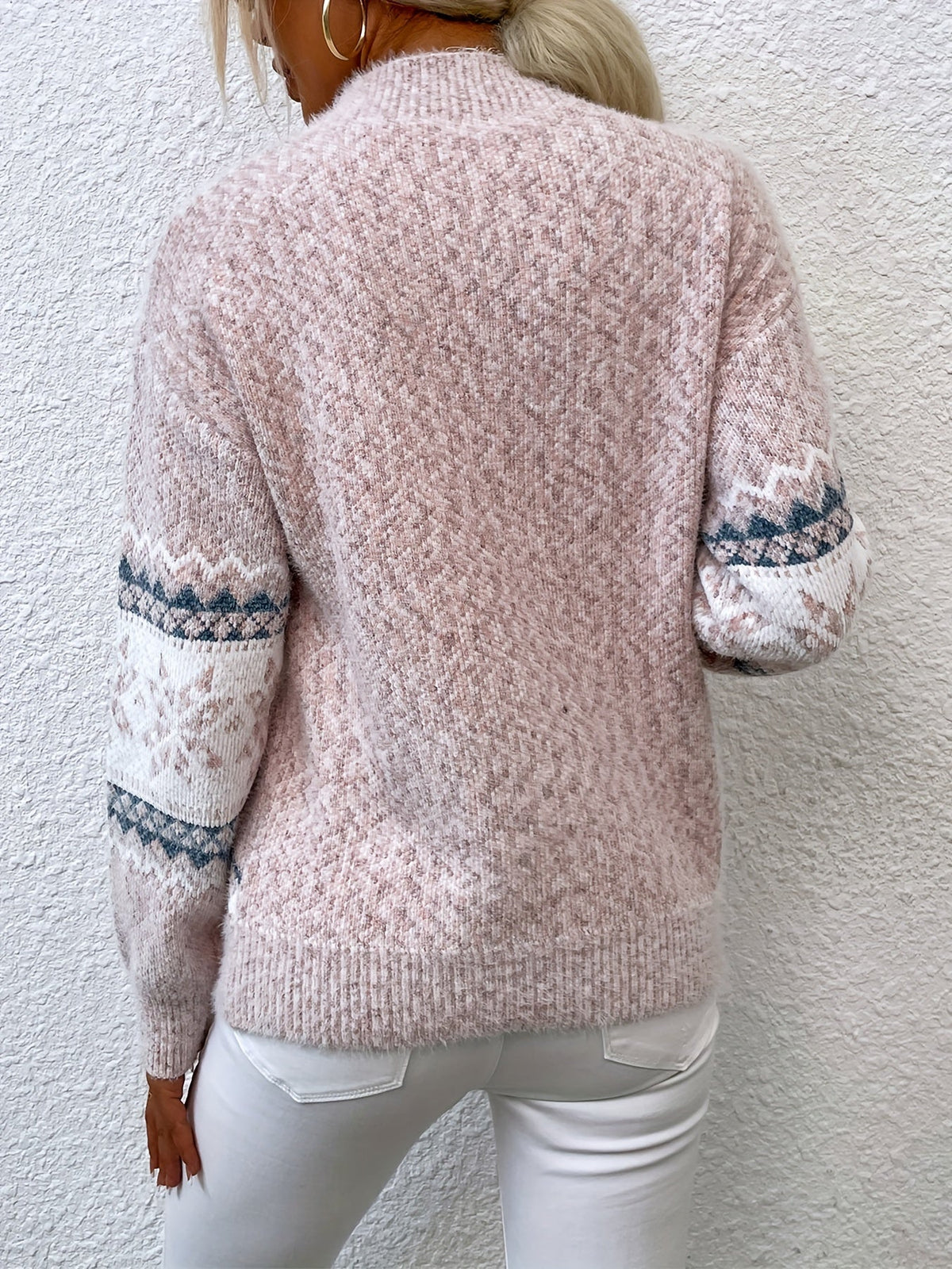 Helvano | Damen Strickpullover mit Stehkragen und Schneeflocken