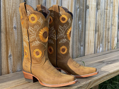 Helvano | Boho Damenstiefel im Sonnenblumen-Design in Braun