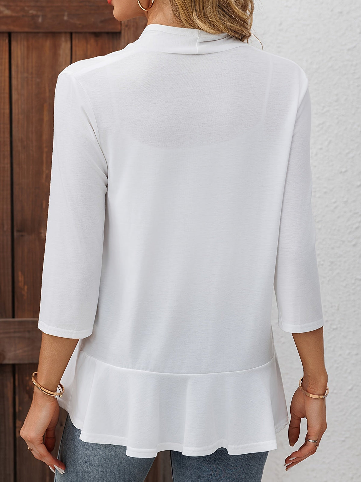 Helvano | Offene Strickjacke mit Rüschensaum für Damen