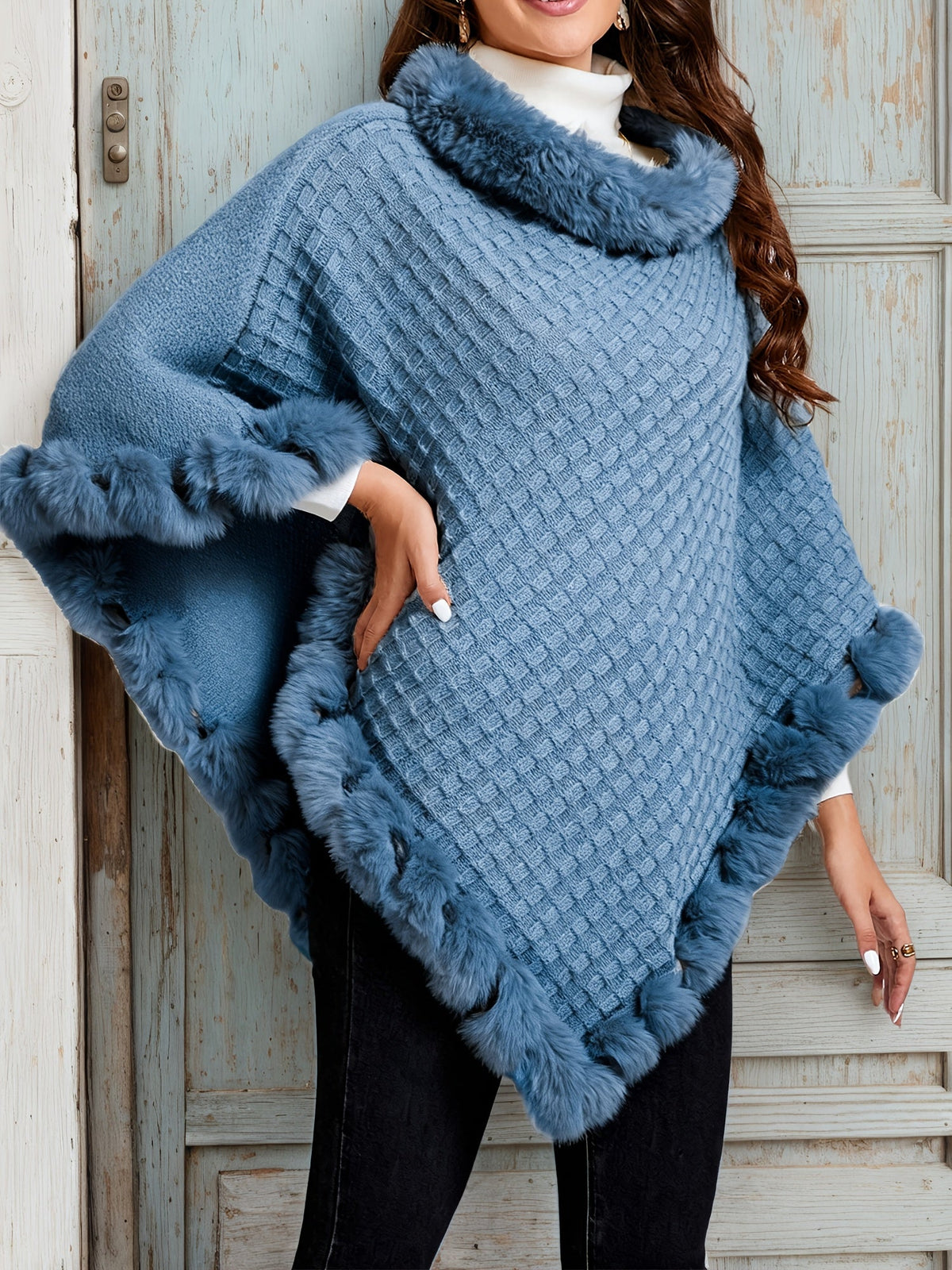 Helvano | Poncho mit Plüschbesatz für Damen