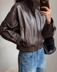 Helvano | Damen-Lederjacke mit langen Ärmeln in Dunkelbraun