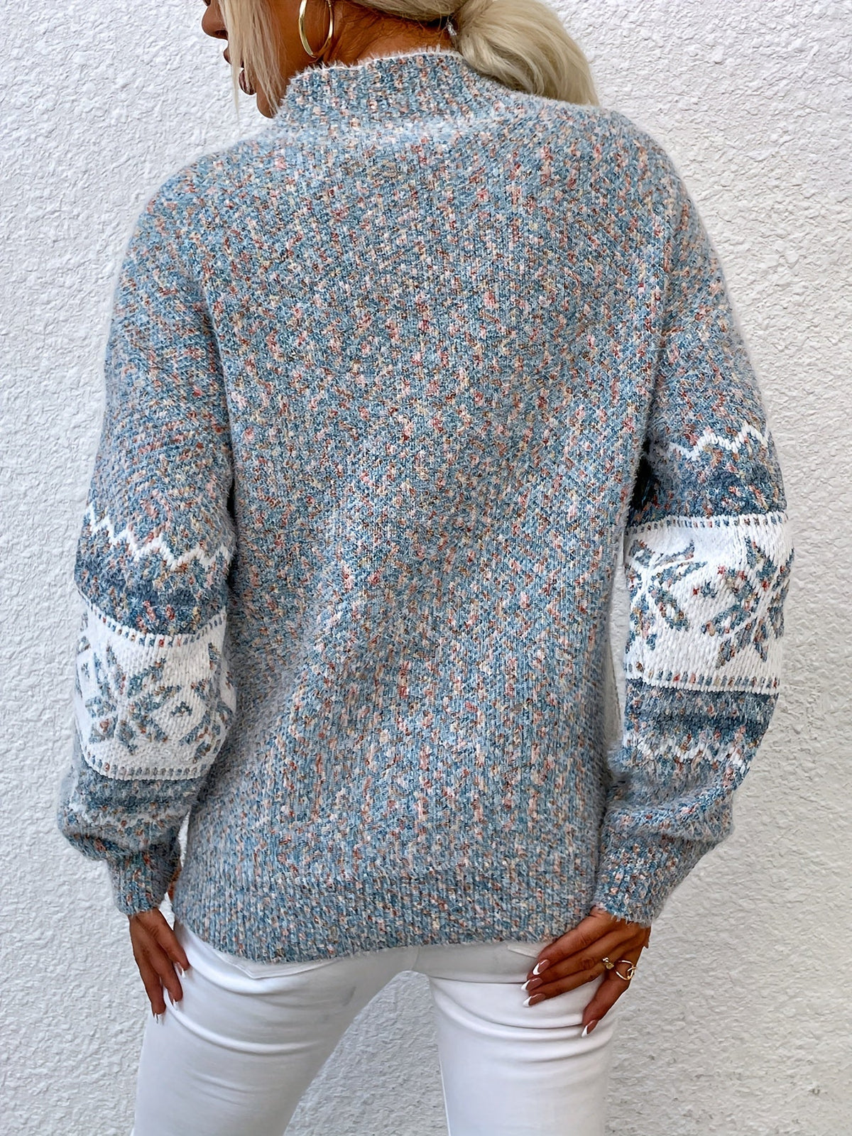 Helvano | Damen Strickpullover mit Stehkragen und Schneeflocken