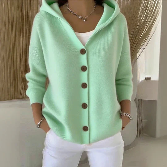 Helvano | Damen Strickjacke mit Kapuze und Knöpfen