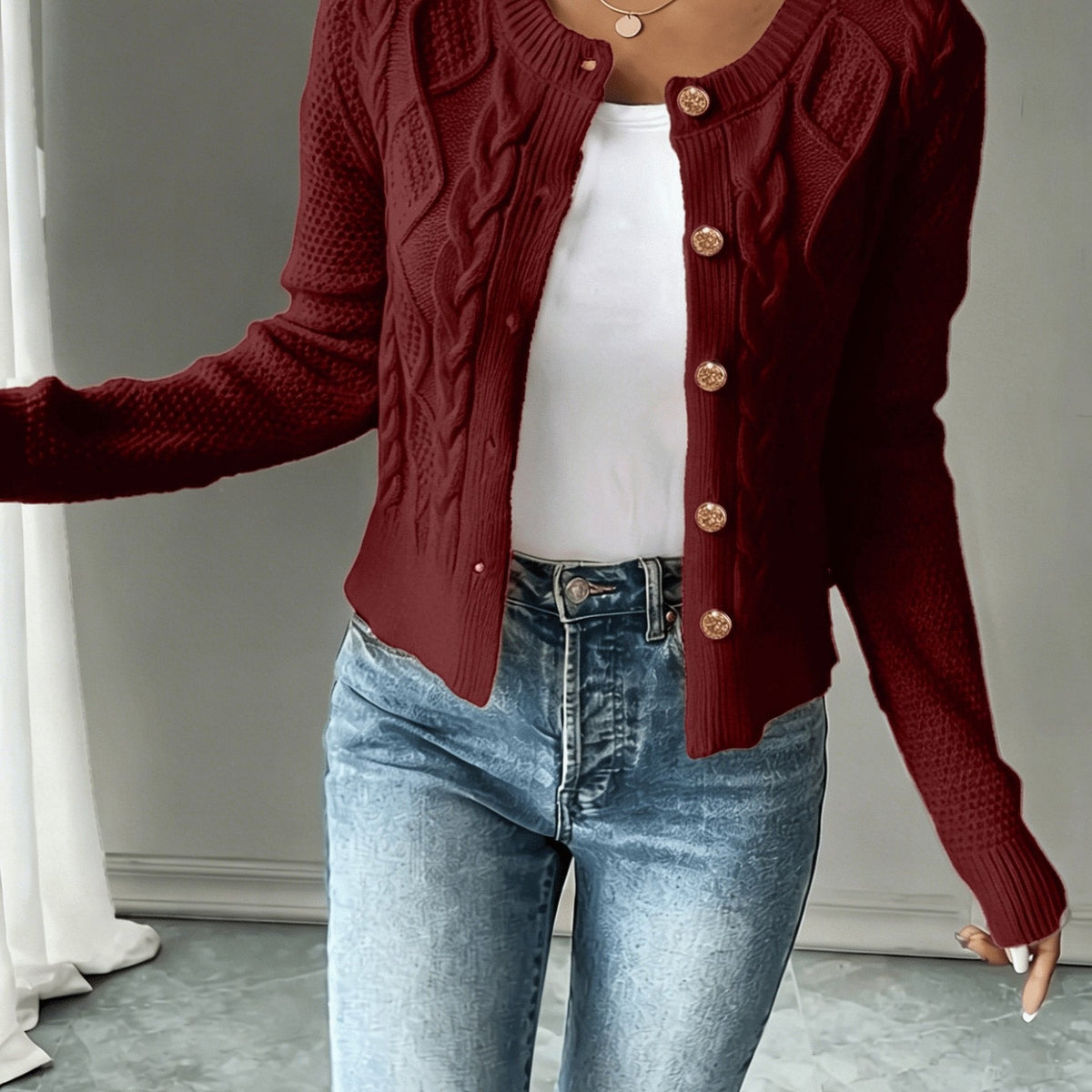 Helvano | Damen Zopfstrick-Cardigan mit Knopfleiste