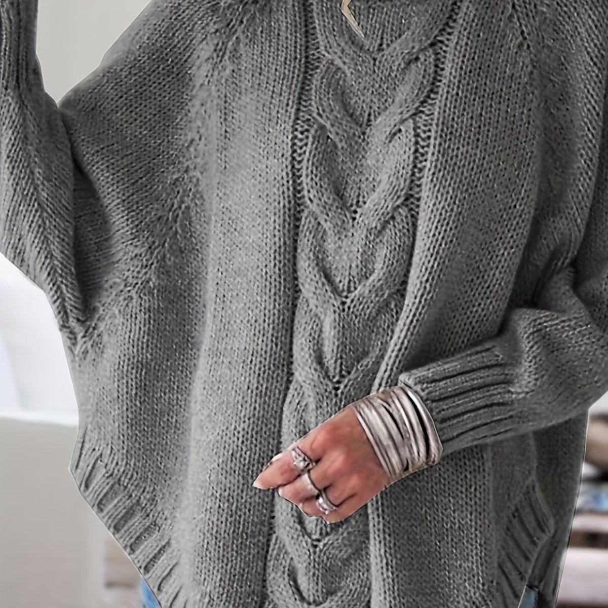 Helvano | Zopfstrick-Pullover mit Stehkragen für Damen