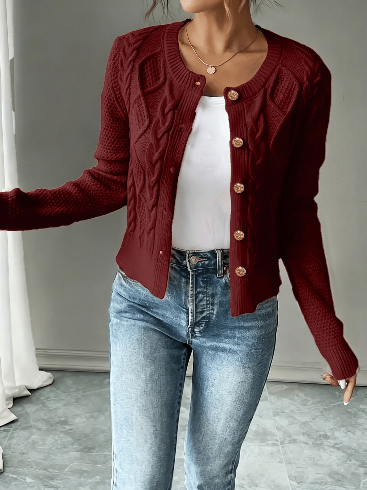 Helvano | Damen Zopfstrick-Cardigan mit Knopfleiste