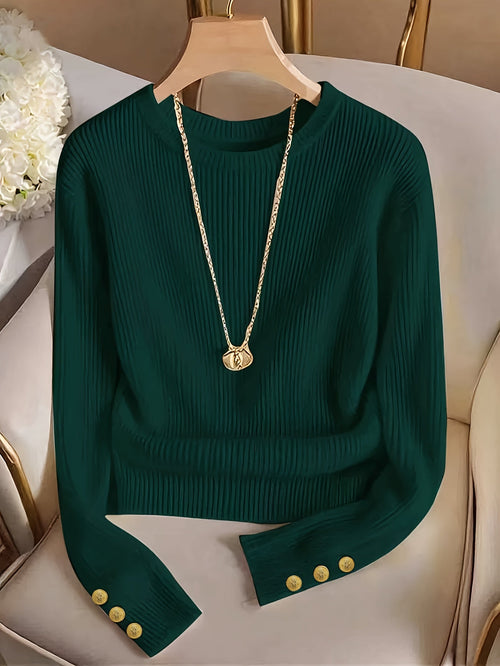 Helvano | Gerippter Strickpullover mit Knopfmanschetten für Damen