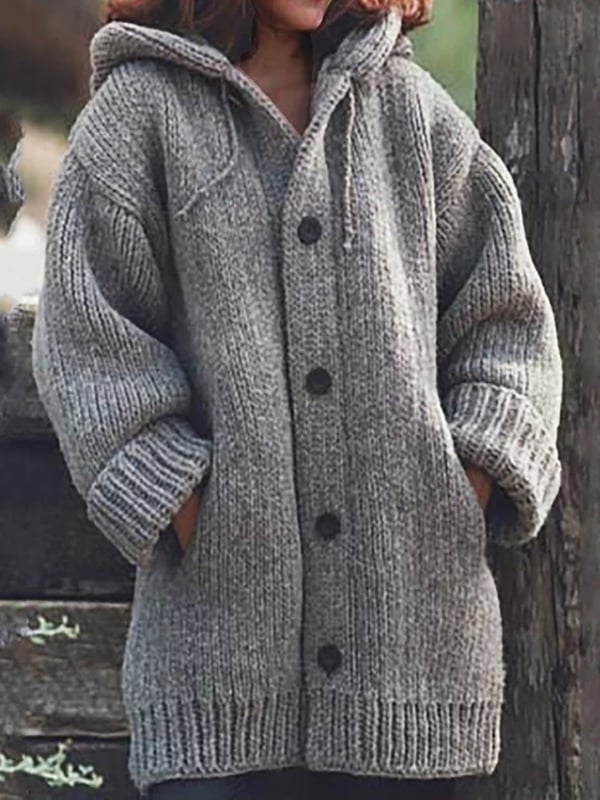 Helvano | Lange Oversized Strickjacke mit Kapuze für Damen