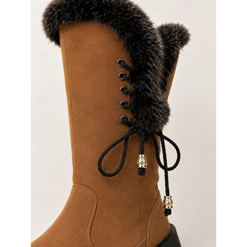 Helvano | Kniehohe Winterstiefel mit Plüschrand für Damen