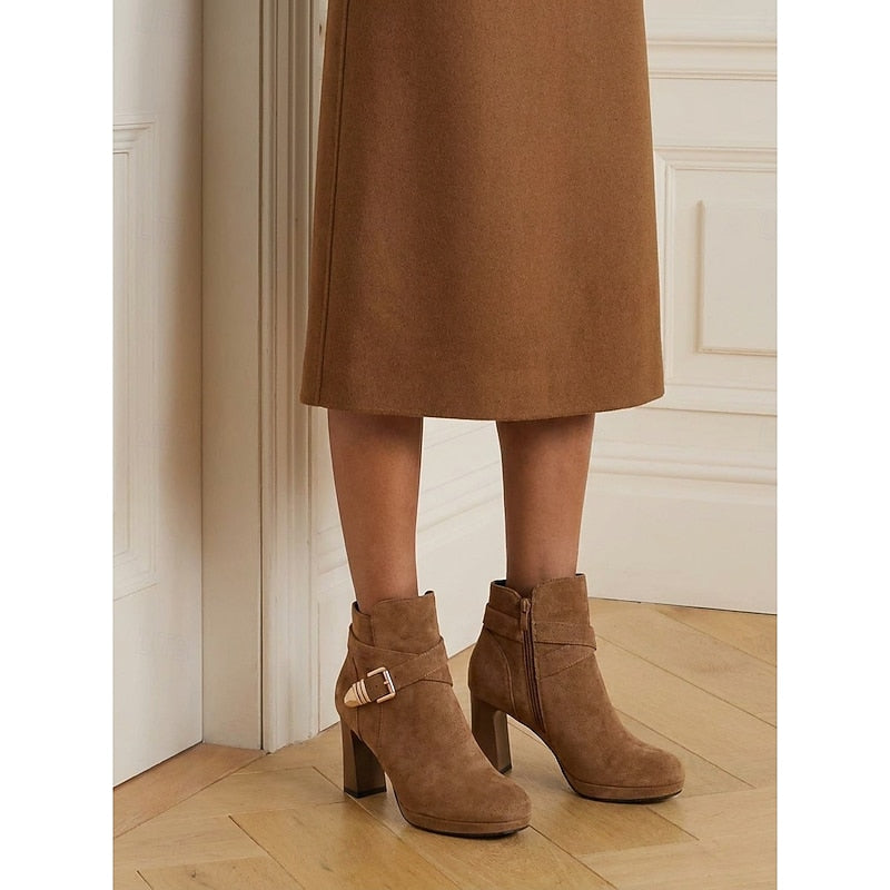 Helvano | Damen Stiefeletten mit Blockabsatz und Schnalle