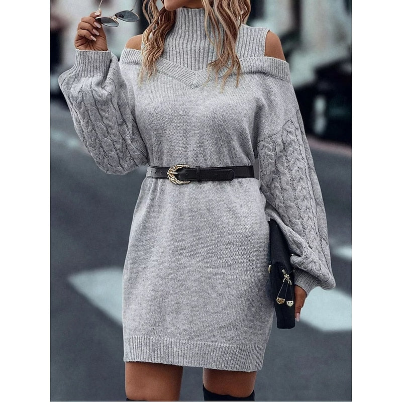 Helvano | Cold-Shoulder Rollkragen-Strickkleid für Damen