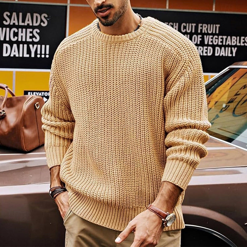 Helvano | Gerippter Strickpullover mit Rundhals für Herren