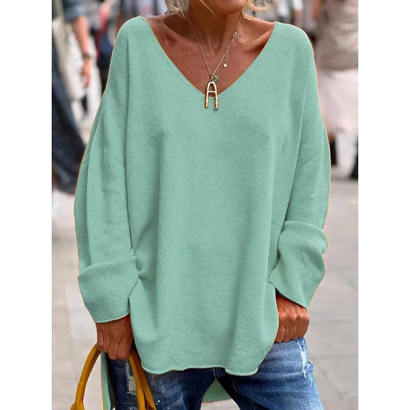 Helvano | Lockerer Strickpullover mit V-Ausschnitt für Damen