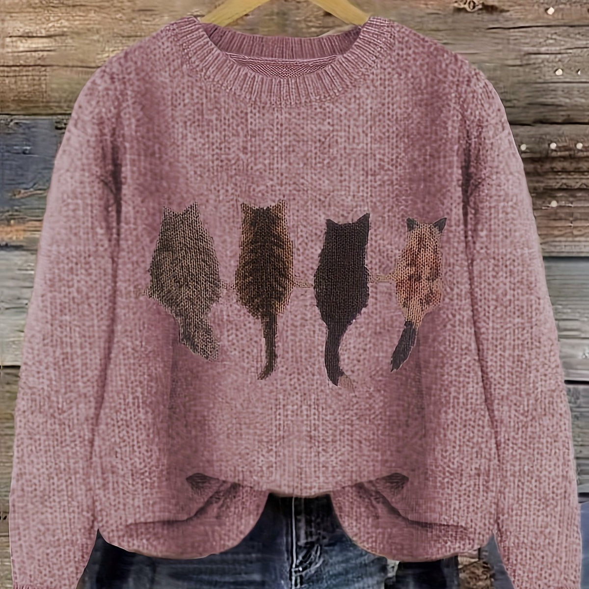 Helvano | Damen Strickpullover mit Katzenmotiv