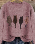 Helvano | Damen Strickpullover mit Katzenmotiv