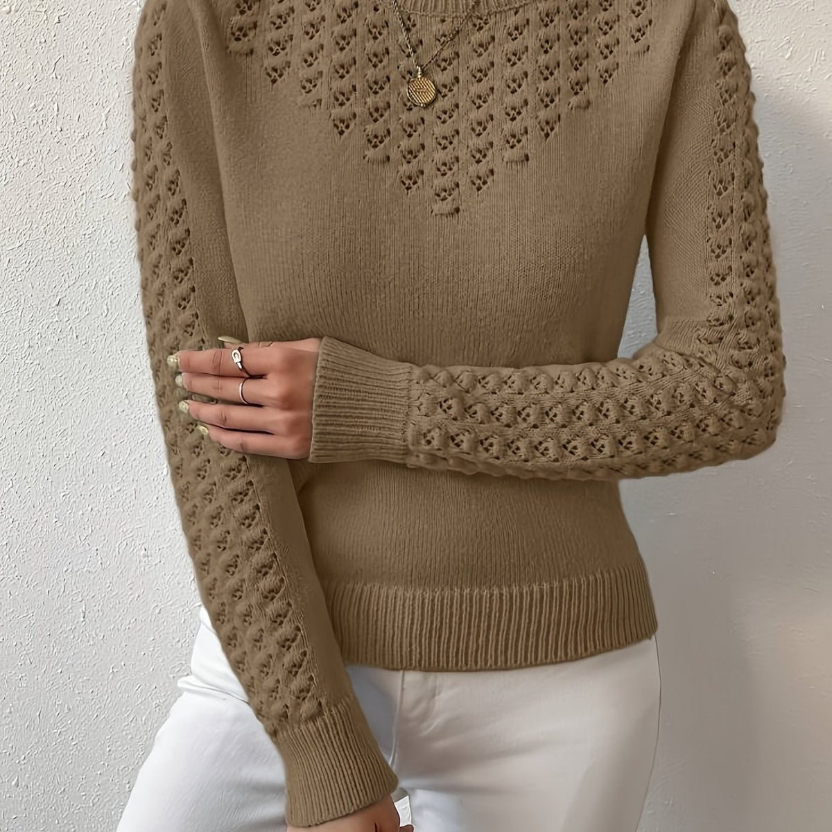 Helvano | Pointelle-Strickpullover mit Rundhals für Damen